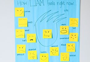 Help kids express their emotions with a Post-it® Note feelings chart