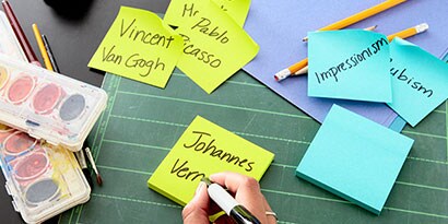 Next, label a different colour of Post-it® Notes with artist's style/time period