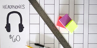 Write the total price of the goal item underneath the drawing or label